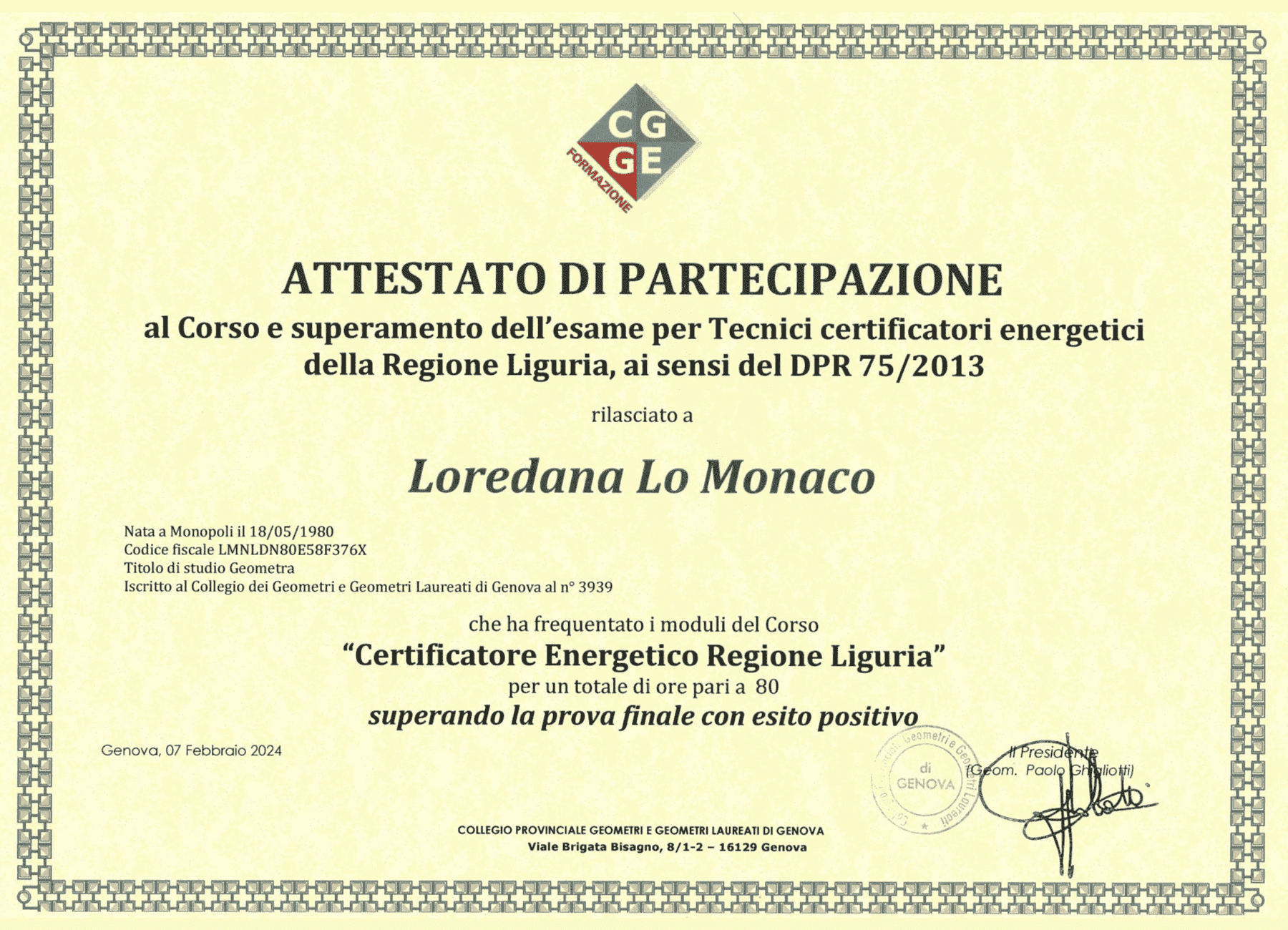 abilitazione certificatore energetico - Geometra Loredana Lo Monaco - Genova